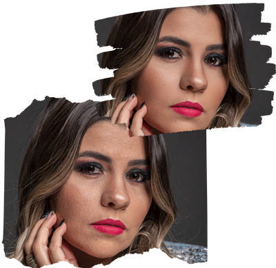 Antes e depois de retrato feminino editado com evoto ai
