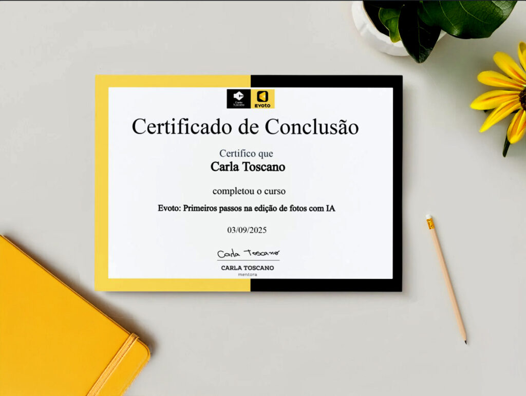 Certificado de conclusão do curso evoto emitido por carla toscano
